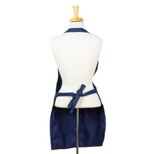 Load image into Gallery viewer, Embroidered Navy Cotton Gabardine Apron with Front Pockets - Navy Geometry | NOVICA
