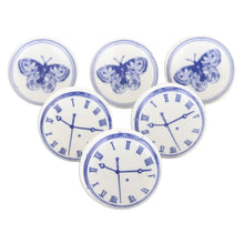 Load image into Gallery viewer, Set of 6 Handcrafted Butterfly and Time Themed Ceramic Knobs - Butterfly Time | NOVICA
