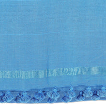Load image into Gallery viewer, Peacock-Toned Cotton and Silk Blend Shawl with Tassels - Peacock Pleasure | NOVICA

