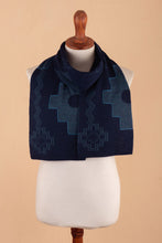 Load image into Gallery viewer, Chakana-Themed Reversible Alpaca Blend Scarf in Blue Hues - Chakana Visions | NOVICA
