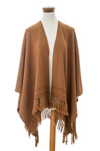 Load image into Gallery viewer, Brown Cotton Ruana with Fringes Handloomed in Guatemala - Ancestral Ginger | NOVICA
