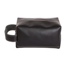 Load image into Gallery viewer, Handcrafted Black Leather Cosmetic Bag with Zipper Closure - Fancy Assist | NOVICA
