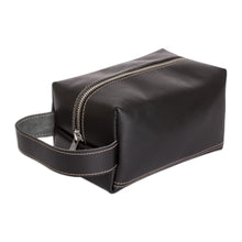 Load image into Gallery viewer, Handcrafted Black Leather Cosmetic Bag with Zipper Closure - Fancy Assist | NOVICA
