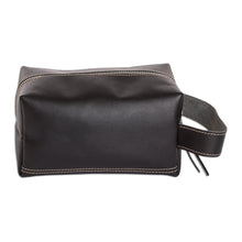 Load image into Gallery viewer, Handcrafted Black Leather Cosmetic Bag with Zipper Closure - Fancy Assist | NOVICA
