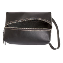 Load image into Gallery viewer, Handcrafted Black Leather Cosmetic Bag with Zipper Closure - Fancy Assist | NOVICA
