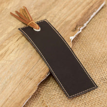 Load image into Gallery viewer, Handcrafted Black Leather Bookmark with Brown Fringes - Night Reading | NOVICA
