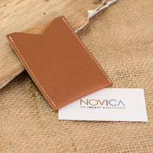 Load image into Gallery viewer, Handcrafted Brown Leather Card Holder with Open Top - Evening Wealth | NOVICA

