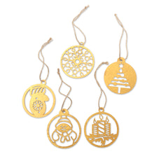 Load image into Gallery viewer, Christmas Ornaments with Natura Fiber Cords (Set of 5) - Holiday Dreams | NOVICA
