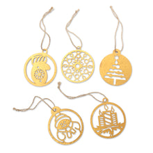Load image into Gallery viewer, Christmas Ornaments with Natura Fiber Cords (Set of 5) - Holiday Dreams | NOVICA
