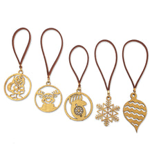 Load image into Gallery viewer, Handcrafted Gold-Toned Christmas Ornaments (Set of 5) - Merry Magic | NOVICA
