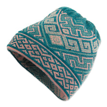 Load image into Gallery viewer, Turquoise 100% Baby Alpaca Unisex Hat Knitted in Peru - Andean Inspiration | NOVICA

