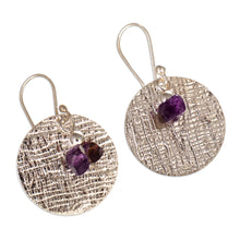 Load image into Gallery viewer, Textured Sterling Silver Dangle Earrings with Amethyst Stone - Mysterious Reflections | NOVICA
