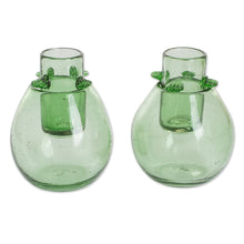 Load image into Gallery viewer, Blown Recycled Glass Green Shot Glasses with Ice Receptacle - Perfect Shot in Green | NOVICA
