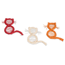 Load image into Gallery viewer, 3 Handmade Natural Fiber Cat Magnets in Red Orange and Ivory - United Kitten | NOVICA
