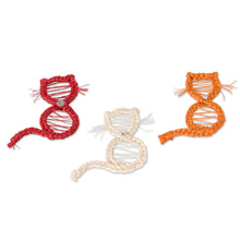 Load image into Gallery viewer, 3 Handmade Natural Fiber Cat Magnets in Red Orange and Ivory - United Kitten | NOVICA
