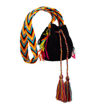 Load image into Gallery viewer, Black Crocheted Sling Bag with Multicolored Accents - Wayuu Glam | NOVICA
