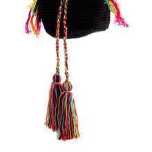 Load image into Gallery viewer, Black Crocheted Sling Bag with Multicolored Accents - Wayuu Glam | NOVICA
