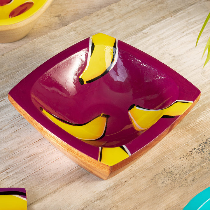 Cedar Wood Banana Catchall Hand-Painted in Colombia - Bananas under The Sun | NOVICA