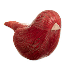 Load image into Gallery viewer, Handmade Cedar Wood and Natural Fiber Bird Figurine in Red - Red Plumage | NOVICA
