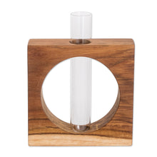 Load image into Gallery viewer, Watertight Teak Wood Stand with Glass Tube Vase - Home Elegance | NOVICA
