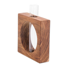 Load image into Gallery viewer, Watertight Teak Wood Stand with Glass Tube Vase - Home Elegance | NOVICA
