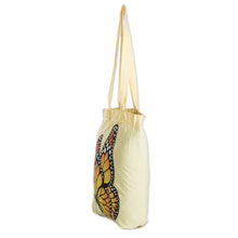 Load image into Gallery viewer, Hand-Painted Butterfly-Themed Polyester Tote Bag in Yellow - Spring Wings | NOVICA
