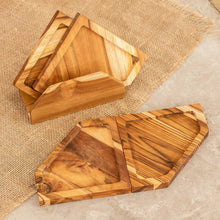 Load image into Gallery viewer, Set of 4 Teak Wood Appetizer Platters with Stand - Sharing Time | NOVICA
