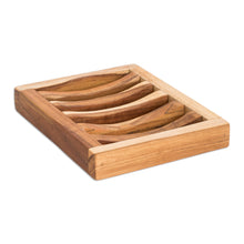 Load image into Gallery viewer, Self-Draining Teak Wood Soap Dish Crafted in Guatemala - Harmony | NOVICA
