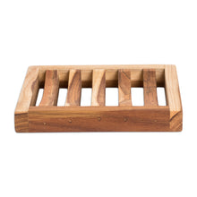 Load image into Gallery viewer, Self-Draining Teak Wood Soap Dish Crafted in Guatemala - Harmony | NOVICA
