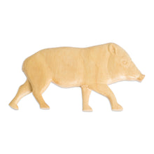 Load image into Gallery viewer, Teak Wood Pig Kitchen Magnet Carved by Hand in Costa Rica - Pig | NOVICA
