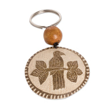 Load image into Gallery viewer, Bird Keychain Hand-Carved in Dried Calabash Gourd with Bead - Exotic Bird | NOVICA
