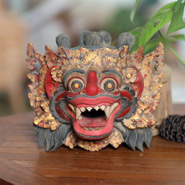 Handcrafted Acacia Wood Mask of Balinese Barong - Barong of Bali | NOVICA