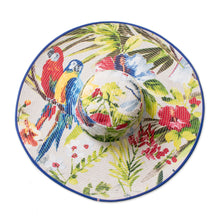 Load image into Gallery viewer, Tropical Cotton Sun Hat with Blue Piping and 6-Inch Brim - Tropical World | NOVICA
