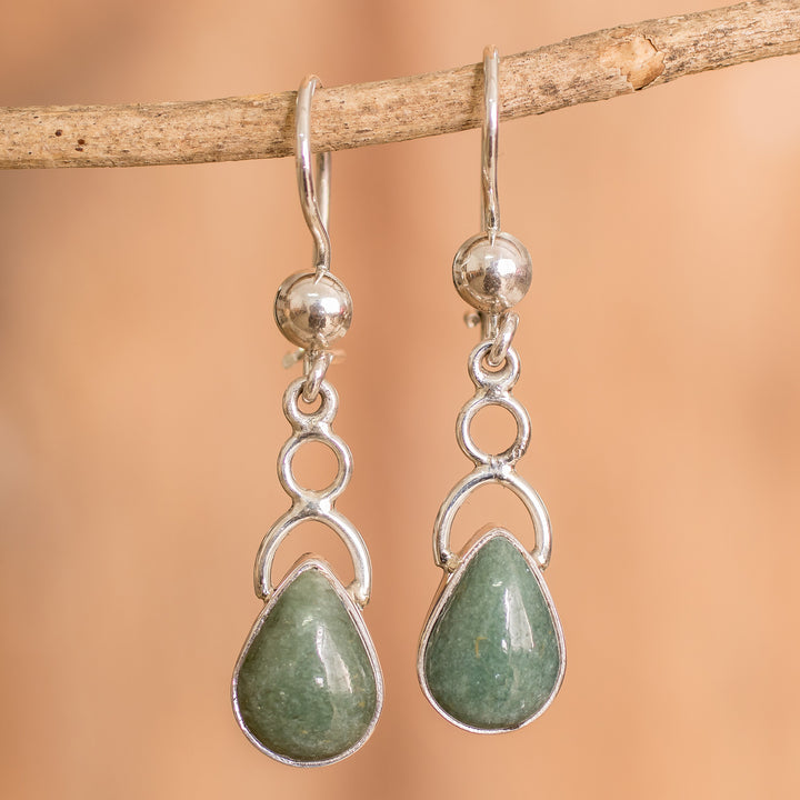 Sterling Silver Dangle Earrings with Drop-Shaped Jade Stones - Harmony Drops | NOVICA