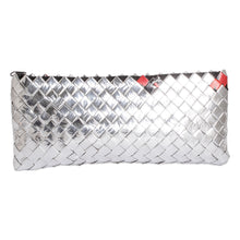 Load image into Gallery viewer, Eco-Friendly Metalized Wrapper Cosmetic Bag with Red Accents - Ecological Awareness | NOVICA
