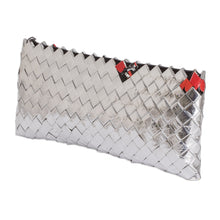 Load image into Gallery viewer, Eco-Friendly Metalized Wrapper Cosmetic Bag with Red Accents - Ecological Awareness | NOVICA
