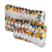 Load image into Gallery viewer, Set of 2 Colorful Recycled Metalized Wrapper Cosmetic Bags - Sparkling Party | NOVICA
