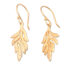 Load image into Gallery viewer, Leafy 18k Gold-Plated Brass Dangle Earrings from Bali - Palatial Forest | NOVICA
