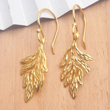 Load image into Gallery viewer, Leafy 18k Gold-Plated Brass Dangle Earrings from Bali - Palatial Forest | NOVICA

