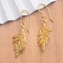 Load image into Gallery viewer, Leafy 18k Gold-Plated Brass Dangle Earrings from Bali - Palatial Forest | NOVICA
