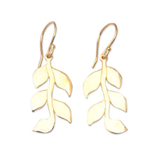 Load image into Gallery viewer, Leafy 18k Gold-Plated Brass Dangle Earrings Crafted in Bali - Imperial Foliage | NOVICA
