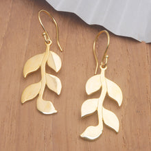 Load image into Gallery viewer, Leafy 18k Gold-Plated Brass Dangle Earrings Crafted in Bali - Imperial Foliage | NOVICA
