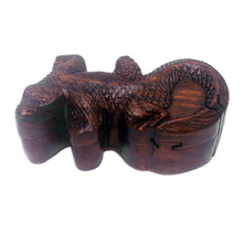 Load image into Gallery viewer, Hand-Carved Cocodrile-Themed Suar Wood Puzzle Box from Bali - Crocodile's Challenge | NOVICA
