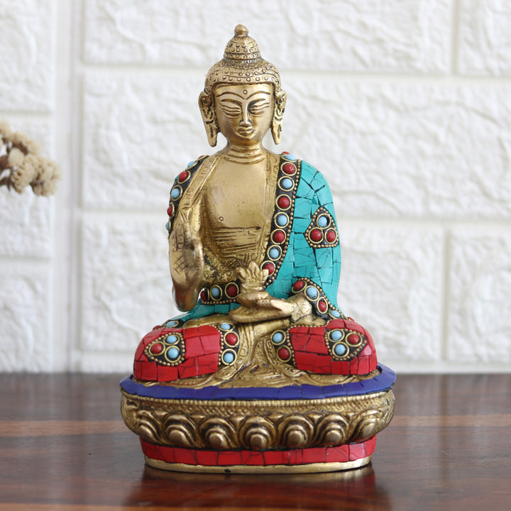 Handcrafted Beaded Brass Sculpture of Buddha (Medium) - Spiritual Wealth | NOVICA