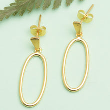 Load image into Gallery viewer, 18k Gold-Plated Brass Oval Dangle Earrings from Bali - Avant-Garde Dame | NOVICA
