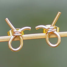 Load image into Gallery viewer, Modern 18k Gold-Plated Brass Button Earrings from Bali - Future Ribbons | NOVICA
