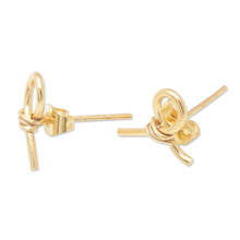 Load image into Gallery viewer, Modern 18k Gold-Plated Brass Button Earrings from Bali - Future Ribbons | NOVICA
