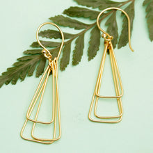 Load image into Gallery viewer, 18k Gold-Plated Brass Triangle Dangle Earrings from Bali - Pyramid Queen | NOVICA
