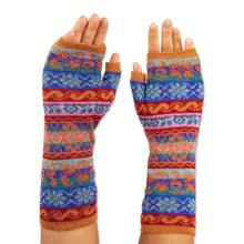 Load image into Gallery viewer, Patterned 100% Baby Alpaca Fingerless Mitts Knitted in Peru - Andean Delight | NOVICA
