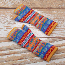 Load image into Gallery viewer, Patterned 100% Baby Alpaca Fingerless Mitts Knitted in Peru - Andean Delight | NOVICA

